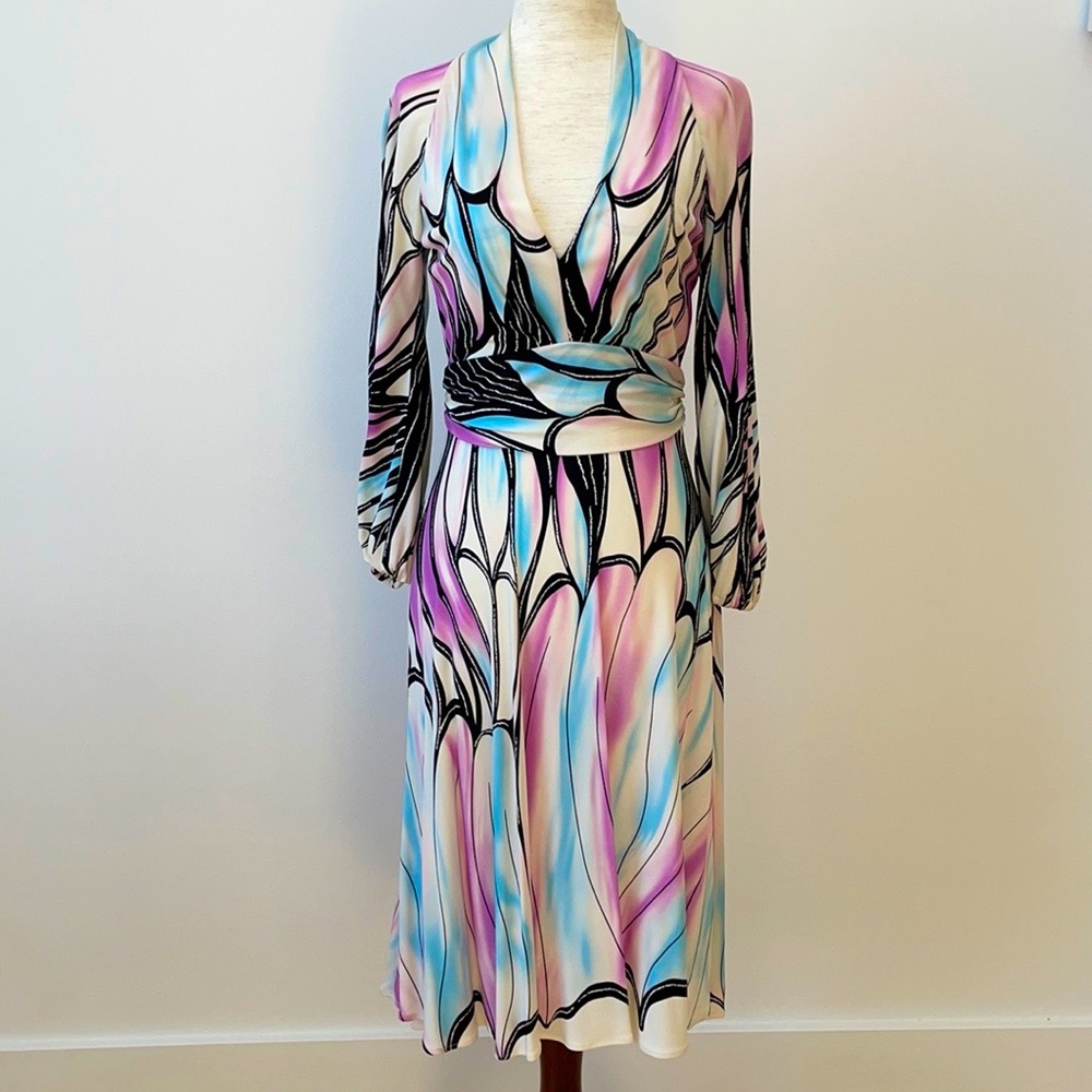 RARE Yigal Watercolor Butterfly Midi Dress 0